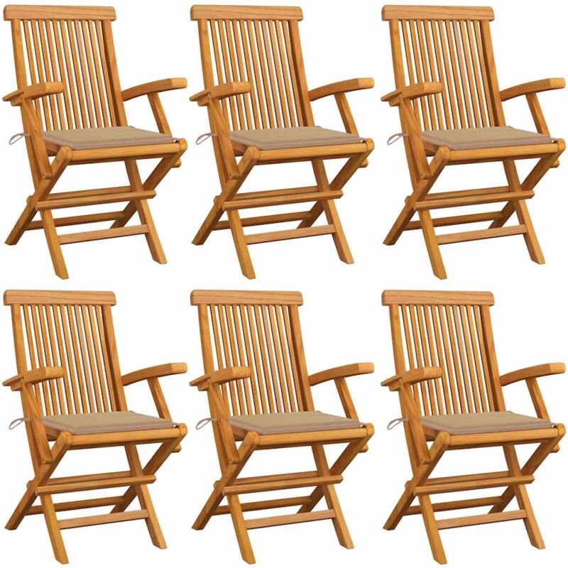 

vidaXL Sillas de jardín 6 uds con cojines beige madera de teca - Beige