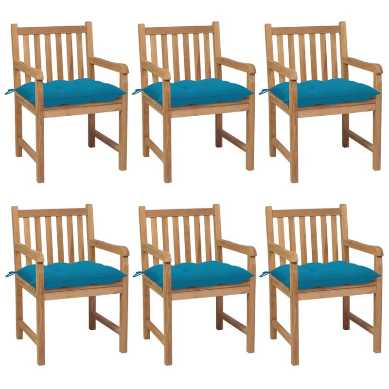 

Sillas de jardín 6 uds madera maciza de teca cojines azul claro - Marrón - Vidaxl