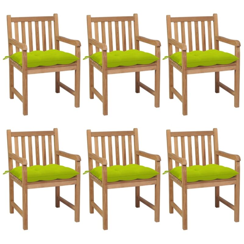 

Sillas de jardín 6 uds madera maciza teca cojines verde brillo - Marrón - Vidaxl