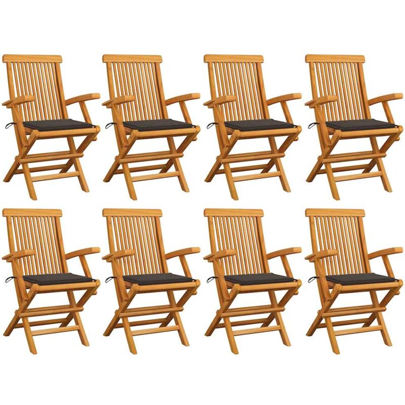 

vidaXL Sillas de jardín 8 uds madera de teca con cojines gris taupe - Marrón