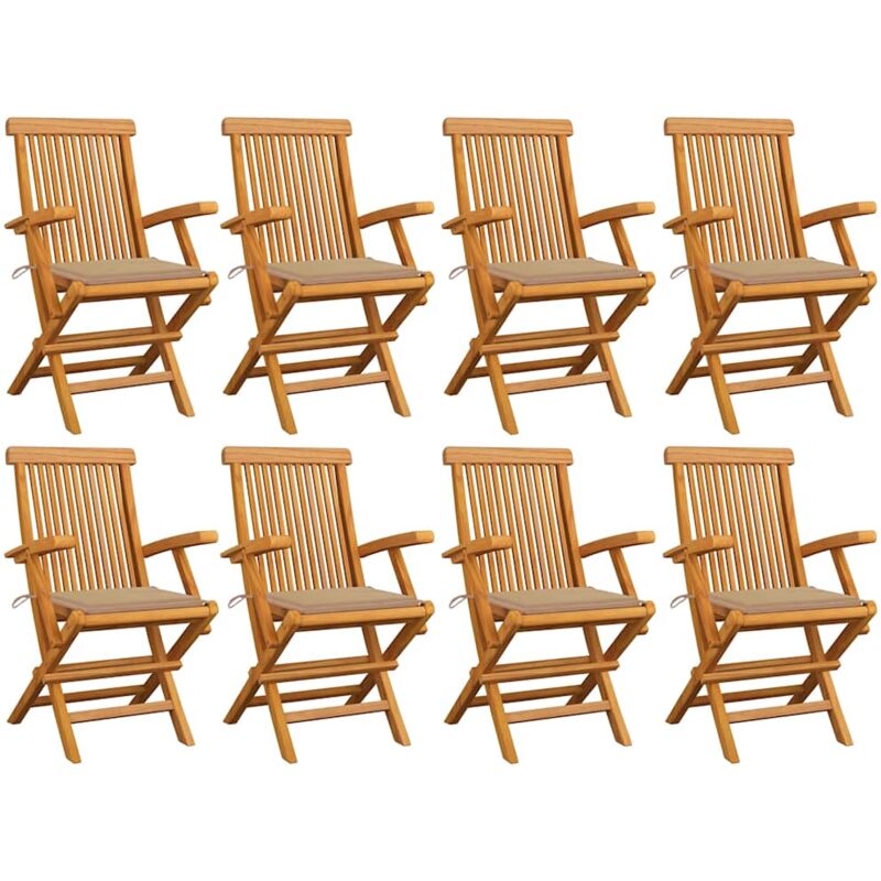 

vidaXL Sillas de jardín 8 uds madera maciza de teca con cojines beige - Marrón