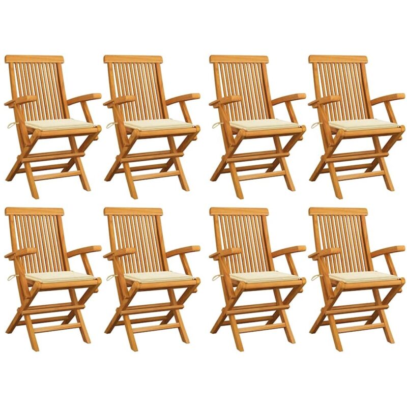 

vidaXL Sillas de jardín 8 uds madera maciza de teca con cojines crema - Marrón
