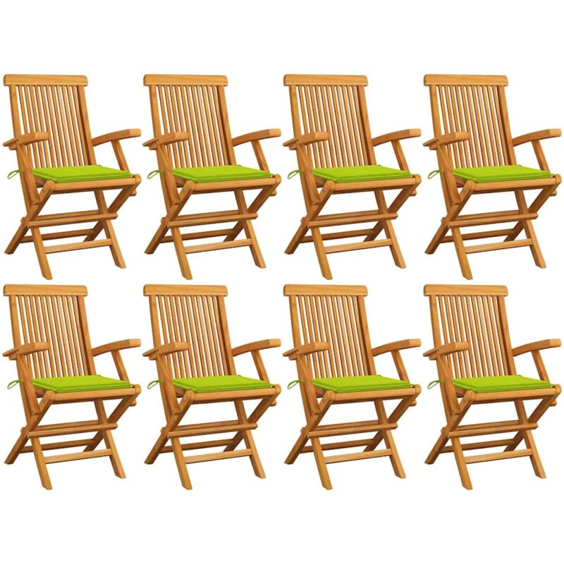 

vidaXL Sillas de jardín 8 uds teca maciza con cojines verde brillante - Marrón