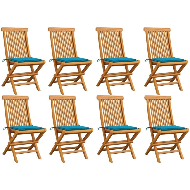 

vidaXL Sillas de jardín 8 unidades teca maciza con cojines azules - Marrón