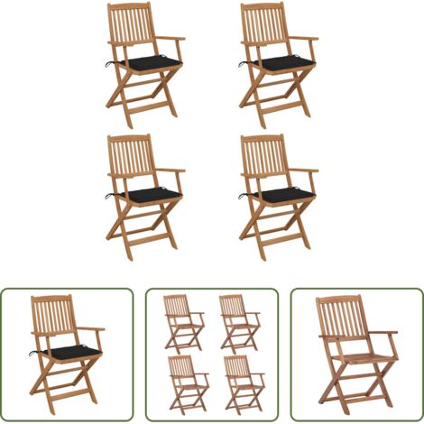 vidaXL Sillas de jardín acacia -  Sillas de jardín plegables 4 uds y cojines madera maciza acacia
