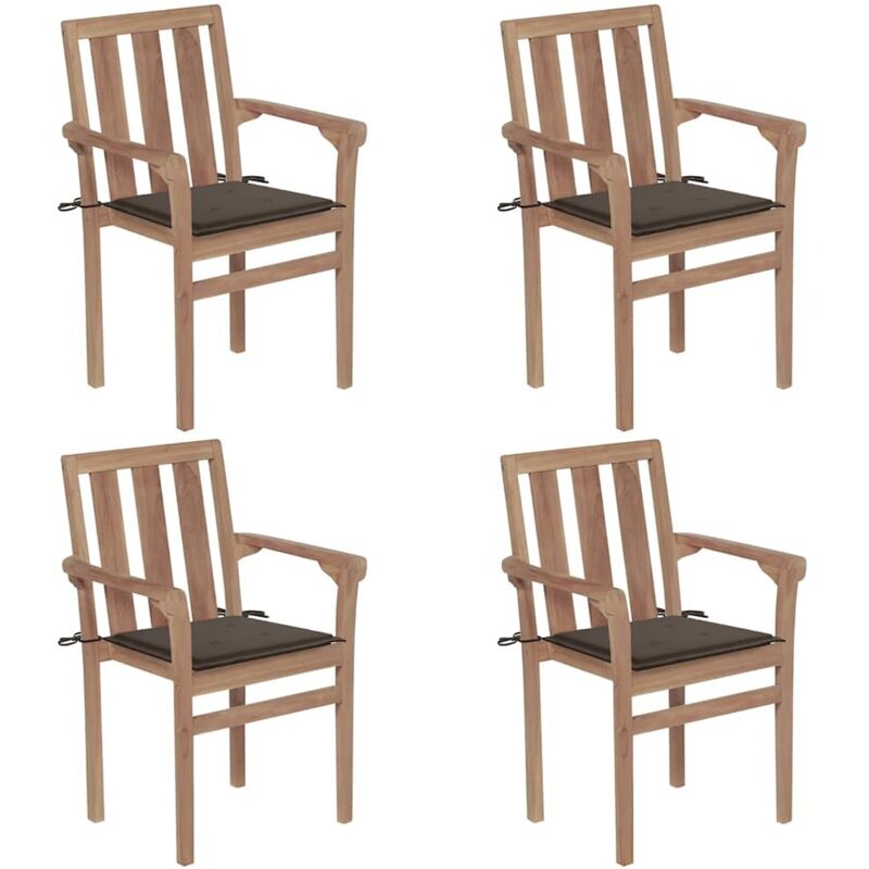 

vidaXL Sillas de jardín apilables 4 uds madera maciza teca con cojines - Marrón