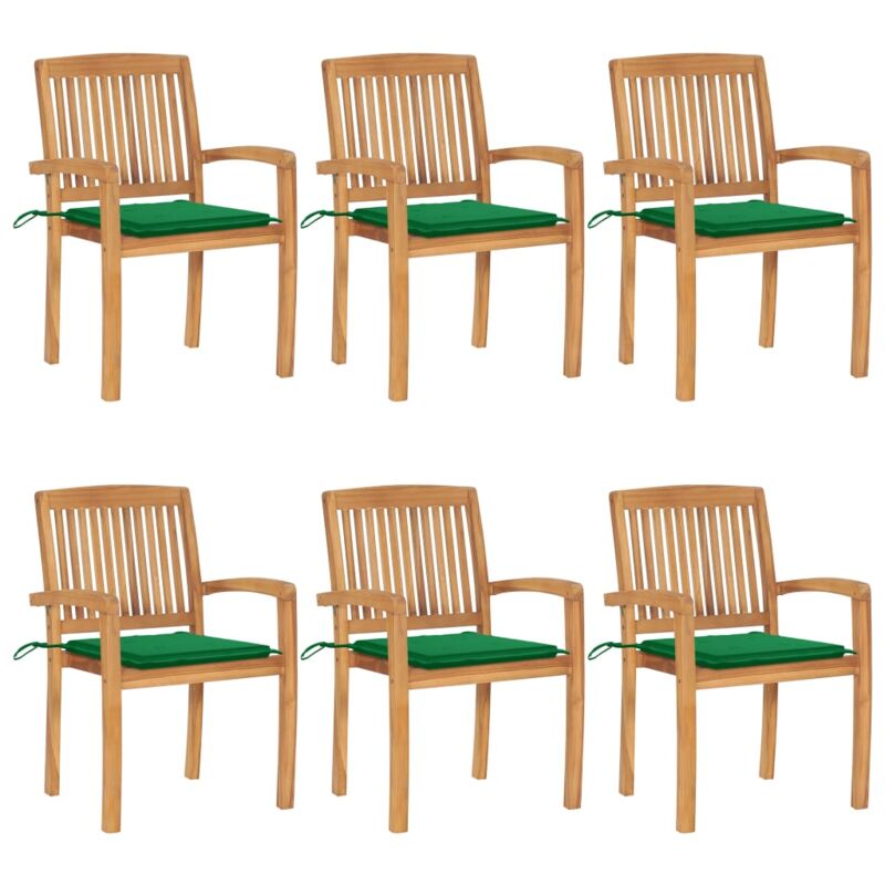 

vidaXL Sillas de jardín apilables 6 uds madera de teca con cojines - Marrón