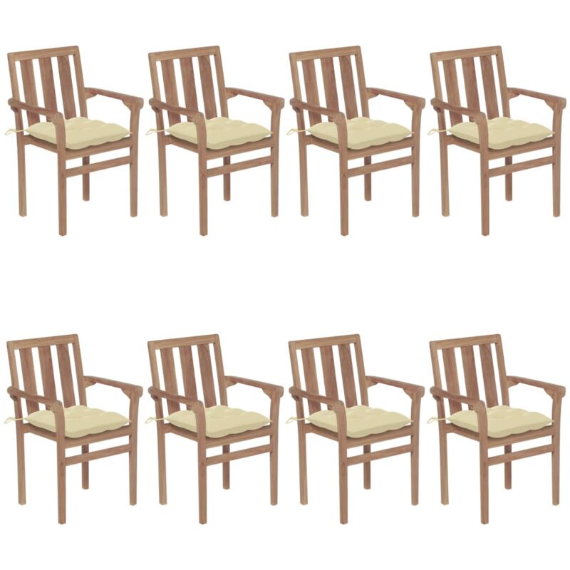 

Sillas de jardín apilables 8 uds madera maciza teca con cojines - Marrón - Vidaxl