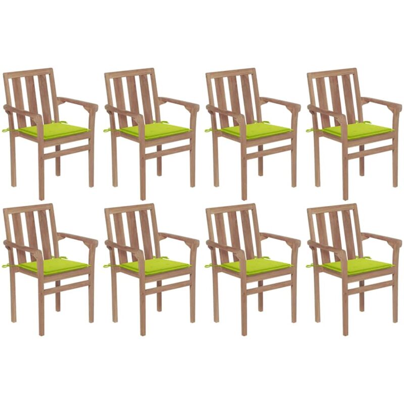 

vidaXL Sillas de jardín apilables 8 uds madera maciza teca con cojines - Marrón