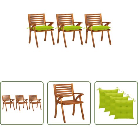 vidaXL Sillas de jardín con cojín -  Sillas de comedor jardín con cojines 3 uds madera maciza acacia
