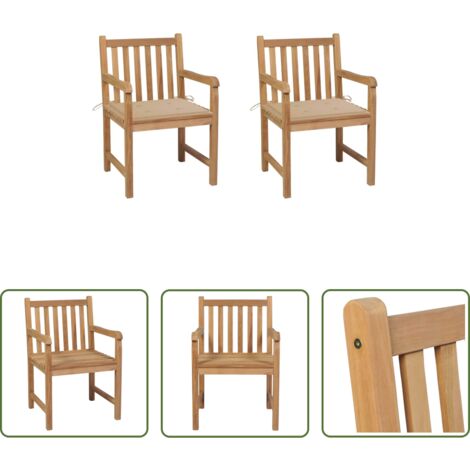 vidaXL Sillas de jardín con cojín -  Sillas de jardín 2 uds madera maciza de teca con cojines beige