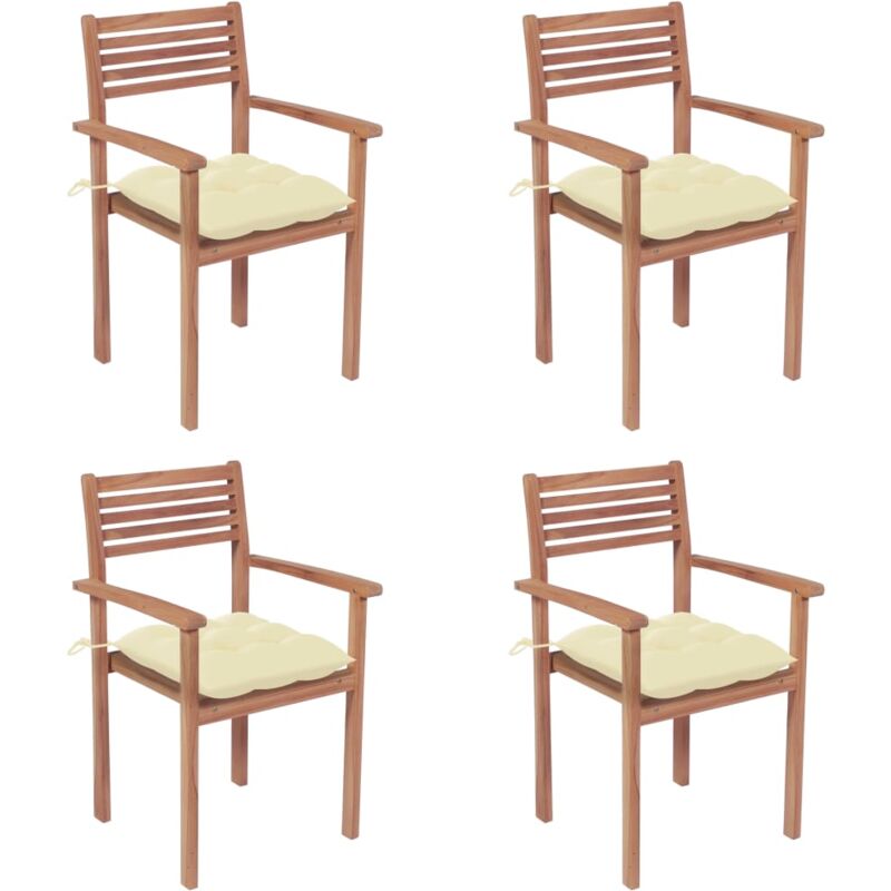 

vidaXL Sillas de jardín con cojines 4 uds madera de teca blanco crema - Crema