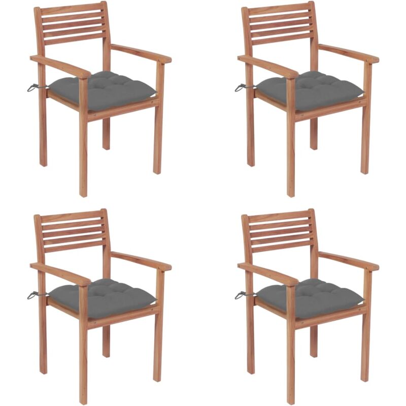 

vidaXL Sillas de jardín con cojines 4 uds madera maciza de teca grises - Gris