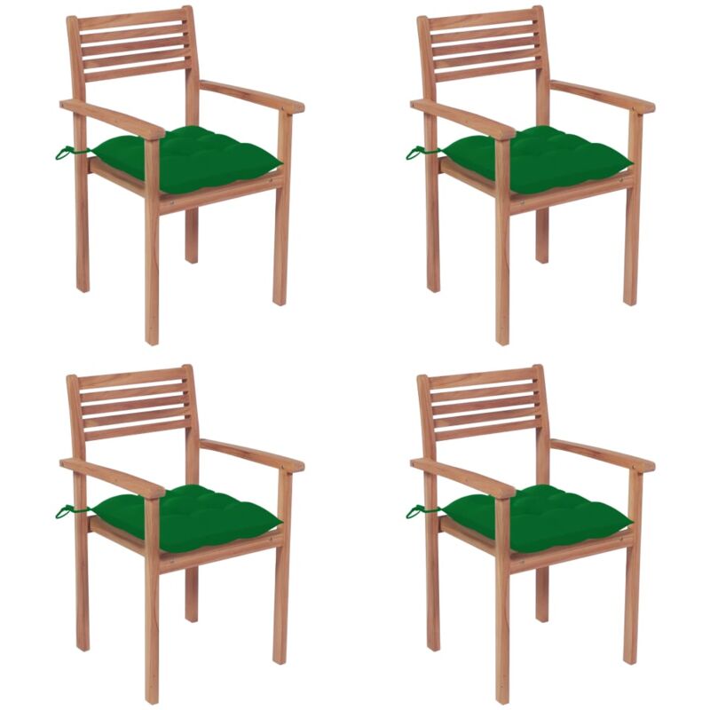 

vidaXL Sillas de jardín con cojines 4 uds madera maciza de teca verdes - Verde
