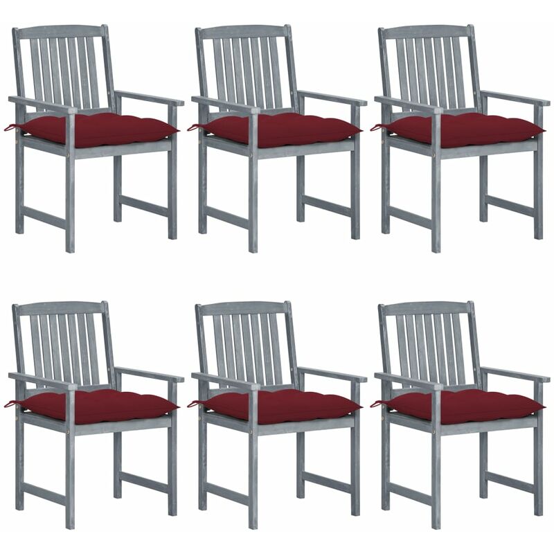 

vidaXL Sillas de jardín con cojines 6 uds madera maciza de acacia gris - Gris