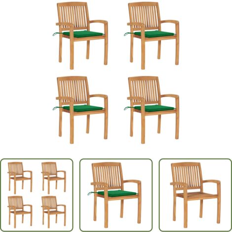 vidaXL Sillas de jardín con cojines -  Sillas de jardín apilables 4 uds madera de teca con cojines