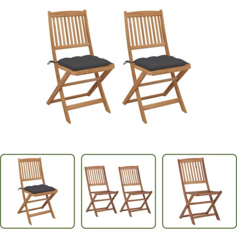 vidaXL Sillas de jardín con cojines -  Sillas de jardín plegables 2 uds y cojines madera maciza acacia