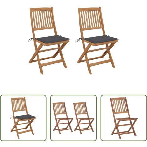vidaXL Sillas de jardín con cojines -  Sillas de jardín plegables 2 uds y cojines madera maciza acacia