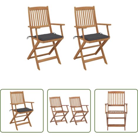 vidaXL Sillas de jardín con cojines -  Sillas de jardín plegables 2 uds y cojines madera maciza acacia