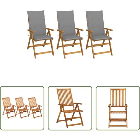 vidaXL Sillas de jardín con cojines -  Sillas de jardín plegables 3 uds y cojines madera maciza acacia