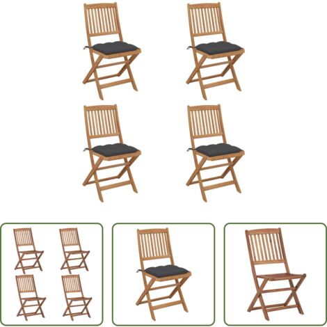 vidaXL Sillas de jardín con cojines -  Sillas de jardín plegables 4 uds y cojines madera maciza acacia