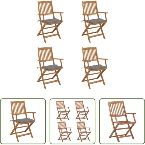 vidaXL Sillas de jardín con cojines -  Sillas de jardín plegables 4 uds y cojines madera maciza acacia
