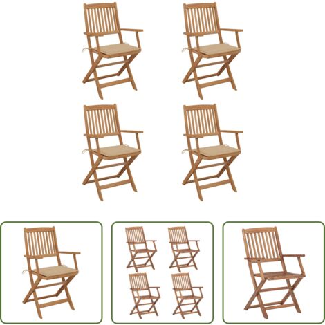 vidaXL Sillas de jardín con cojines -  Sillas de jardín plegables 4 uds y cojines madera maciza acacia
