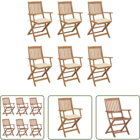 vidaXL Sillas de jardín con cojines -  Sillas de jardín plegables 6 uds y cojines madera maciza acacia