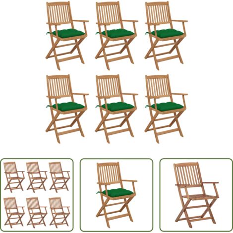 vidaXL Sillas de jardín con cojines -  Sillas de jardín plegables 6 uds y cojines madera maciza acacia