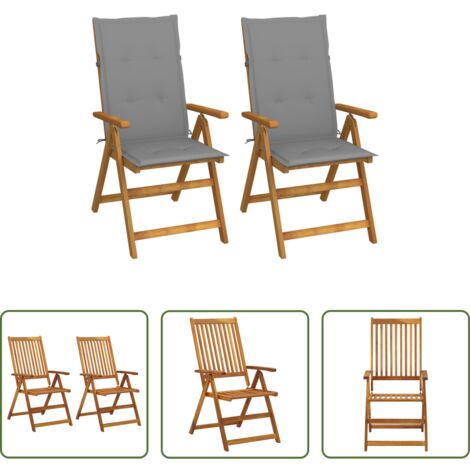 vidaXL Sillas de jardín con cojines -  Sillas de jardín reclinables 2 uds madera maciza acacia cojines