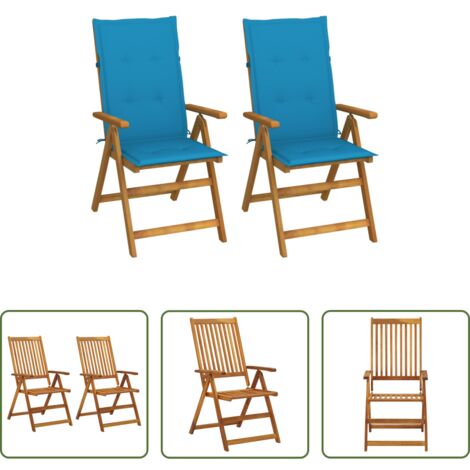 vidaXL Sillas de jardín con cojines -  Sillas de jardín reclinables 2 uds madera maciza acacia cojines