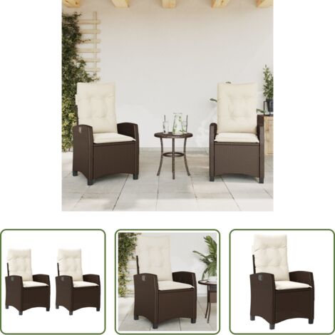 vidaXL Sillas de jardín con cojines -  Sillones reclinables jardín con cojines marrones 2 uds ratán PE
