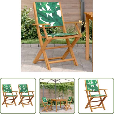 vidaXL Sillas de jardín con funda impermeable -  Sillas de jardín 2 uds madera acacia y tela estampado de hojas