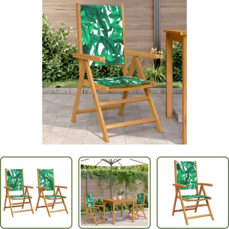 vidaXL Sillas de jardín con funda -  Sillas de jardín 2 uds madera acacia y tela estampado de hojas
