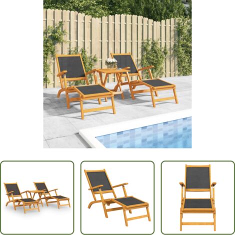 vidaXL Sillas de jardín con reposapiés -  Sillas de jardín con reposapiés y mesa madera acacia textilene