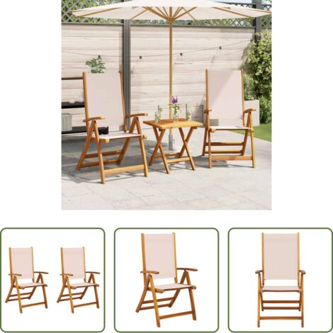vidaXL Sillas de jardín con respaldo ajustable -  Sillas de jardín plegables 2 uds madera maciza acacia textileno
