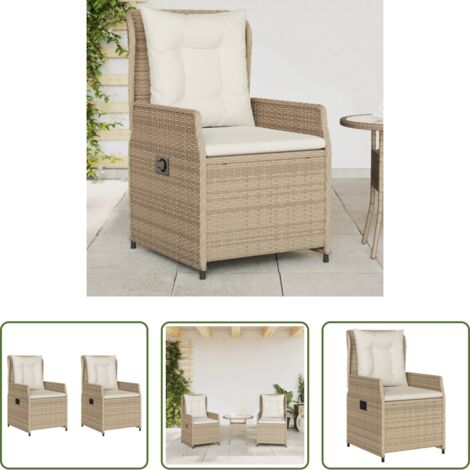 vidaXL Sillas de jardín con respaldo ajustable -  Sillones reclinables de jardín 2 uds ratán sintético beige
