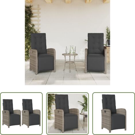 vidaXL Sillas de jardín con respaldo ajustable -  Sillones reclinables jardín con reposapiés 2 uds ratán PE gris