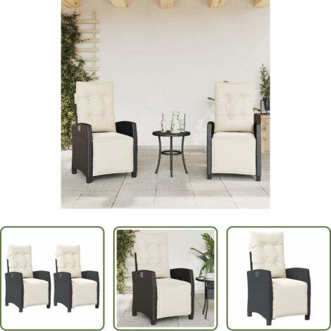 vidaXL Sillas de jardín con respaldo ajustable -  Sillones reclinables jardín con reposapiés 2 uds ratán PE negro
