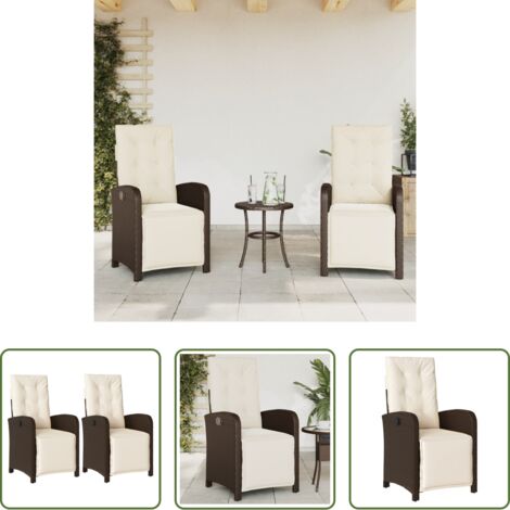 vidaXL Sillas de jardín con respaldo ajustable -  Sillones reclinables jardín y reposapiés 2 uds ratán PE marrón