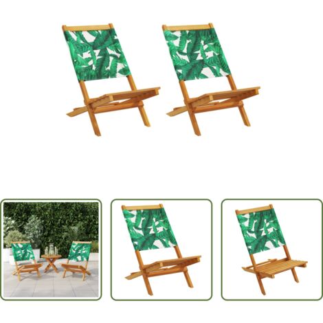 vidaXL Sillas de jardín con respaldo -  Sillas de jardín 2 uds madera acacia y tela estampado de hojas
