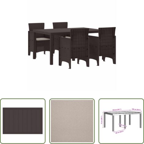 vidaXL Sillas de jardín -  Conjunto de Comedor de Jardín 5 pcs Marrón Ratan Polt