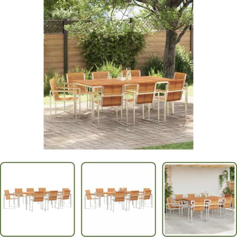 vidaXL Sillas de jardín -  Conjunto de Comedor de Jardín 9 pcs Madera de Acacia Sólida