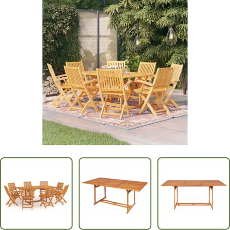 vidaXL Sillas de jardín -  Conjunto de comedor de jardín 9 piezas madera maciza de teca