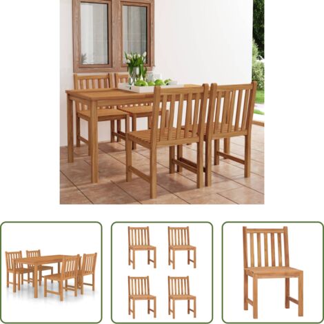 vidaXL Sillas de jardín -  Conjunto de comedor de jardín de 5 piezas, 160 x 80 cm, madera maciza de teca