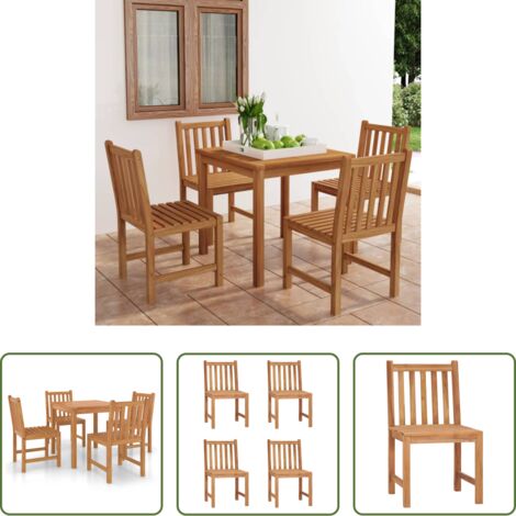 vidaXL Sillas de jardín -  Conjunto de comedor de jardín de 5 piezas, 80 x 80 cm, madera maciza de teca