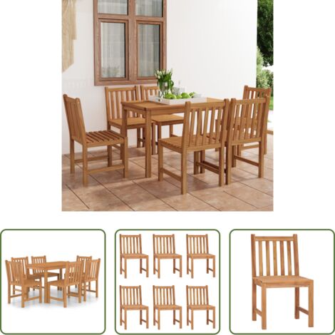 vidaXL Sillas de jardín -  Conjunto de comedor de jardín de 7 piezas, 120 x 70 cm, madera maciza de teca