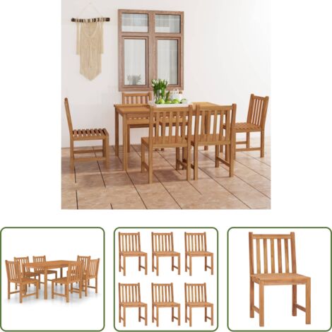 vidaXL Sillas de jardín -  Conjunto de comedor de jardín de 7 piezas, 150 x 90 cm, madera maciza de teca