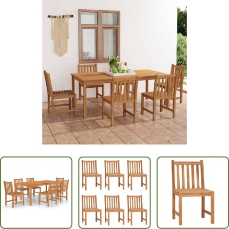 vidaXL Sillas de jardín -  Conjunto de comedor de jardín de 7 piezas, 200 x 100 cm, madera maciza de teca