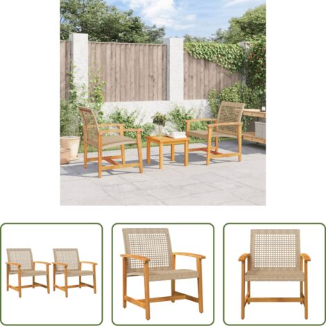 vidaXL Sillas de jardín de acacia -  Sillas de jardín 2 uds madera de acacia y ratán sintético beige